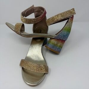 Jeffrey Campbell Rainbow Sparkle Block Heel Ankle Strap Sandals Women Size 9.5